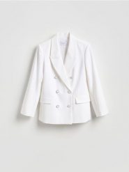 Dwurzędowa marynarka - złamana biel. Żakiety damskie Reserved, l, bez wzorów, z tkaniny. Za 229.99 zł.