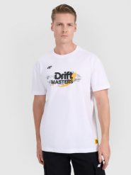 4F T-shirt regular z nadrukiem uniseks 4F x Drift Masters - biały 3XL. Białe koszulki sportowe męskie 4f, m, bez wzorów, z bawełny, klasyczne, bez kołnierzyka. Za 119.99 zł.