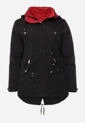 Czarno-Czerwona Dwustronna Kurtka Przejściowa w Stylu Parki z Kapturem Tidala. Czarne kurtki damskie Born2be, plus size, bez wzorów, z jeansu, z kapturem. Za 119.99 zł.