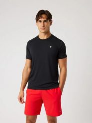 Bjorn_borg ACE MESH PANEL T-SHIRT z recyklingowanego poliestru – BLACK BEAUTY. Czarne t-shirty męskie Björn Borg, m, bez wzorów, z meshu, bez kołnierzyka. Za 249.50 zł.