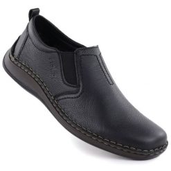Skórzane półbuty męskie wsuwane czarne Rieker 05264-00. Czarne półbuty na co dzień męskie Rieker, ze skóry, bez zapięcia. Za 339.00 zł.