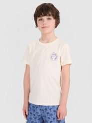 4F T-shirt regular z nadrukiem chłopięcy - biały 152 (11-12 lat). Białe t-shirty dla chłopców 4f, bez wzorów, z bawełny, bez ramiączek. W wyprzedaży za 19.99 zł.