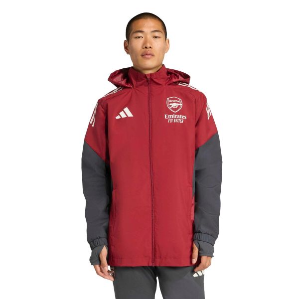 Kurtka dresowa zewnętrzna Arsenal 2025/26. Czerwone kurtki męskie Adidas, bez wzorów, z dresówki, sportowe, bez kaptura. W wyprzedaży za 380.00 zł.