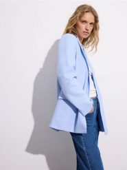 Marynarka z lnem - jasnoniebieski. Niebieskie żakiety damskie Reserved, l, bez wzorów, z tkaniny. W wyprzedaży za 119.99 zł.