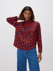 Wzorzysta bluzka z wiskozy - wielobarwny. Bluzki damskie Reserved, l, bez wzorów, z wiskozy, bez kołnierzyka, bez ramiączek. Za 139.99 zł.