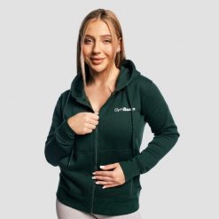 Bluza damska fitness z kapturem i zamkiem Zipper Pine. Zielone bluzy damskie GYMBEAM, s, bez wzorów, z bawełny, z kapturem, na fitness i siłownię. Za 109.90 zł.