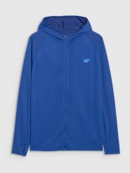 4F Bluza do biegania w terenie szybkoschnąca męska - niebieska L/XL. Niebieskie bluzy męskie 4f, l, bez wzorów, z dzianiny, z kapturem, do biegania. W wyprzedaży za 119.99 zł.