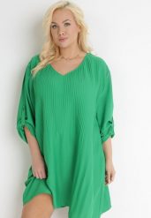 Zielona Rozkloszowana Sukienka Mini z Plisowaniem Telesi. Zielone sukienki damskie Born2be, l, bez wzorów, bez kołnierzyka, plus size, bez ramiączek, mini, rozkloszowane. Za 59.99 zł.