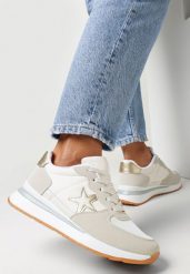 Beżowe Sneakersy na Grubej Podeszwie z Naszywką Gwiazdy Anateia. Brązowe obuwie sportowe damskie Born2be, z aplikacjami. Za 89.99 zł.