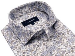 Niebiesko - szara elastyczna koszula męska w paisley VILLARO P044. Niebieskie koszule męskie Mmer / Villaro - Koszule męskie, m, bez wzorów, z bawełny, casualowe, bez kołnierzyka, bez ramiączek. W wyprzedaży za 198.00 zł.