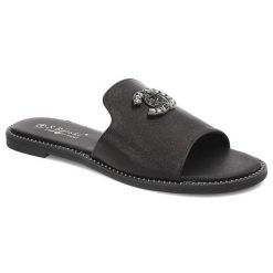 Czarne Klapki S.Barski Stylowe Obuwie Damskie. Czarne klapki damskie S.BARSKI, z aplikacjami, eleganckie, bez obcasa, na płaskiej podeszwie. Za 119.00 zł.