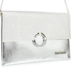 Beltimore Srebrna oryginalna damska torebka kopertówka na pasku usztywniana W63. Szare kopertówki damskie Beltimore, bez wzorów, bez dodatków. Za 74.79 zł.