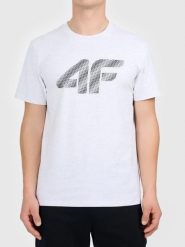 Koszulka t-shirt męski bawełniany z dużym logo szary 4F TSHIRT M3342. Szare koszulki sportowe męskie 4f, m, bez wzorów, z bawełny, bez kołnierzyka, bez ramiączek, do piłki nożnej. Za 59.99 zł.