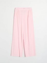 Spodnie wide leg z domieszką lnu - różowy. Czerwone spodnie materiałowe damskie Sinsay, l, bez wzorów. Za 39.99 zł.