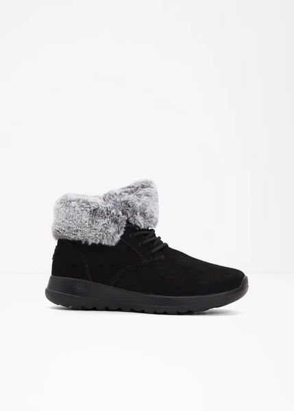 Botki sznurowane marki Skechers. Czarne kozaki damskie bonprix, bez obcasa. Za 329.99 zł.