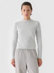4F Longsleeve slim z prążkowanej dzianiny z modalem damski - szary XS. Szare koszulki sportowe damskie 4f, xs, bez wzorów, z dzianiny, bez kołnierzyka, bez ramiączek. W wyprzedaży za 39.99 zł.