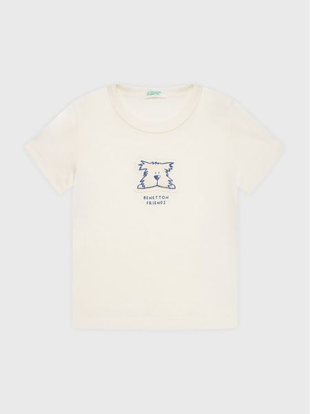 United Colors Of Benetton T-Shirt 3I1XA1007 Écru Regular Fit. T-shirty i topy dla dziewczynek United Colors Of Benetton, bez wzorów, z bawełny, bez ramiączek. Za 49.99 zł.