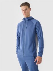 4F Bluza treningowa rozpinana z kapturem męska - niebieska S. Niebieskie bluzy męskie 4f, m, bez wzorów, z dzianiny, z kapturem. W wyprzedaży za 99.99 zł.