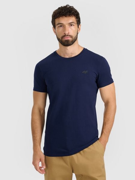 4F T-shirt slim gładki męski - granatowy M. Niebieskie t-shirty męskie 4f, m, bez wzorów, z bawełny, bez kołnierzyka. Za 49.99 zł.