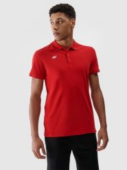 4F Koszulka polo regular męska - czerwona XL. Czerwone koszulki polo męskie 4f, m, bez wzorów, z bawełny, klasyczne, bez ramiączek. Za 99.99 zł.