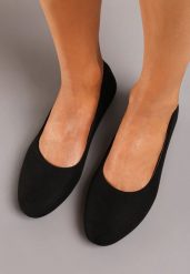 Czarne Balerinki z Imitacji Zamszu z Okrągłym Noskiem Garneli. Czarne baleriny damskie Born2be, na jesień, bez wzorów, z jeansu, eleganckie, bez obcasa. Za 44.99 zł.