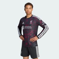 Oryginalna koszulka z trzeciego zestawu z długim rękawem Liverpool FC 26/27. Czarne koszulki sportowe męskie Adidas, xl, bez wzorów, z dzianiny, bez kołnierzyka, bez ramiączek, do piłki nożnej, climacool (adidas). Za 699.00 zł.