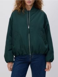 Kurtka bomberka oversize - morski. Zielone kurtki damskie Reserved, l, bez wzorów, z tkaniny, bez kaptura. Za 199.99 zł.