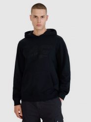 4F Bluza dresowa nierozpinana z kapturem męska - czarna XL. Czarne bluzy męskie 4f, m, bez wzorów, z bawełny, z kapturem. W wyprzedaży za 89.99 zł.
