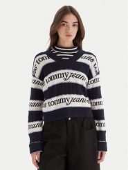 Tommy Jeans Sweter DW0DW21682 Granatowy Regular Fit. Niebieskie swetry damskie Tommy Jeans, xxs, bez wzorów, z bawełny, bez kołnierzyka, bez ramiączek, bez kaptura. Za 389.99 zł.