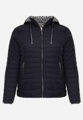 Granatowa Dwustronna Kurtka Pikowana z Kapturem Zidila. Niebieskie kurtki damskie Born2be, l, bez wzorów, z jeansu, z kapturem, trekkingowe. Za 84.99 zł.