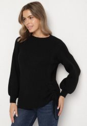 Czarny Sweter z Wiskozą Zdobiony Ściągaczem z Boku Titaneva. Czarne swetry damskie Born2be, z aplikacjami, z jeansu, eleganckie, bez kołnierzyka, bez ramiączek, długie, bez kaptura. Za 109.99 zł.