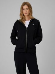 4F Bluza dresowa loose z kapturem damska - czarna S. Czarne kardigany damskie 4f, s, bez wzorów, z dresówki. Za 159.99 zł.