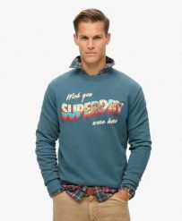 Superdry Travel Postcard Graphic Crew bluza z organicznej bawełny. Niebieskie bluzy męskie Superdry., m, bez wzorów, z bawełny, bez kaptura. Za 400.35 zł.
