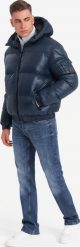 Kurtka męska Ombre Ciepła kurtka męska puffer ze ściągaczami granatowa V2 OM-JAHP-0207 XXL. Kurtki męskie Ombre, m, bez wzorów, bez kaptura. Za 399.99 zł.