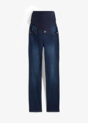 Dżinsy ciążowe z bawełny organicznej, straight leg. Niebieskie jeansy damskie bonprix, moda ciążowa. Za 169.99 zł.
