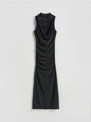 Sukienka maxi z koronką - czarny. Czarne sukienki damskie Reserved, l, bez wzorów, z dzianiny, bez kołnierzyka, bez ramiączek, maxi, dopasowane. Za 159.99 zł.
