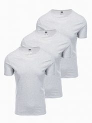 Zestaw koszulek bawełnianych BASIC 3-pak - szary melanż V16 - Rozmiar: XXL. Szare t-shirty męskie Ombre Clothing, m, bez wzorów, z bawełny, klasyczne, bez kołnierzyka. Za 109.99 zł.