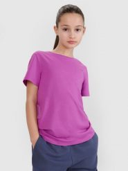 4F T-shirt regular gładki dziewczęcy - fioletowy 152 (11-12 lat). Fioletowe t-shirty i topy dla dziewczynek 4f, bez wzorów, z bawełny, bez ramiączek. Za 29.99 zł.