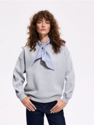 Bluza z chustą - jasnoszary. Szare bluzy damskie Reserved, l, bez wzorów, z bawełny, bez kaptura. Za 129.99 zł.