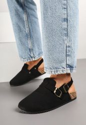 Czarne Klapki Chodaki z Imitacji Zamszu z Paskiem z Klamerką Gonidra. Czarne klapki damskie Born2be, bez wzorów, z jeansu, eleganckie, bez obcasa, na obcasie. Za 79.99 zł.