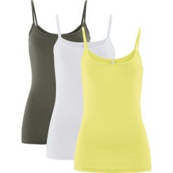 Top (3 szt.) bonprix ciemnooliwkowy + jasna limonka + biały. Topy damskie marki DOMYOS. Za 59.97 zł.