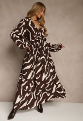 Brązowa Sukienka z Wiskozą o Rozkloszowanym Kroju Netiva. Brązowe sukienki damskie Renee, na imprezę, na jesień, xl, bez wzorów, z wiskozy, eleganckie, bez kołnierzyka, bez ramiączek, maxi, rozkloszowane. Za 169.99 zł.