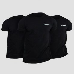 Koszulka męska fitness z krótkim rękawem czarna Basic 3Pack. Czarne koszulki sportowe męskie GYMBEAM, m, bez wzorów, z bawełny, bez kołnierzyka, bez ramiączek, na fitness i siłownię. Za 102.90 zł.