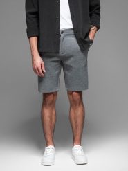 Krótkie spodenki męskie SLIM FIT ze strukturalnej melanżowej dzianiny czarne V2 OM-SRCS-0166 L. Czarne krótkie spodenki sportowe męskie Ombre, l, bez wzorów, z dzianiny. Za 272.31 zł.