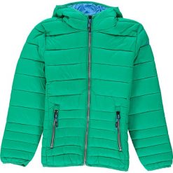 Kurtka zimowa w kolorze zielono-błękitnym. Niebieskie buty zimowe chłopięce CMP Kids, bez wzorów, z syntetyku, bez zapięcia. W wyprzedaży za 159.95 zł.