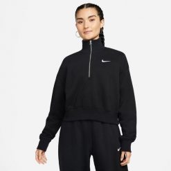 Bluza Kobieta Nike Phoenix HalfZip czarny. Czarne bluzy sportowe damskie Nike, l, bez wzorów, z materiału, z kapturem. Za 342.45 zł.