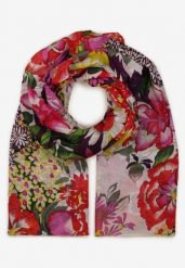 Fioletowo-Różowy Szalik Apaszka z Bawełny w Kwiecisty Wzór Lixia. Fioletowe szaliki i chusty damskie Renee, bez wzorów, z bawełny, eleganckie. Za 29.99 zł.