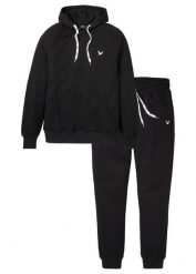 Dres sportowy (2 części) z czystej bawełny. Czarne bluzy męskie bonprix, m, bez wzorów, z bawełny, bez kaptura. Za 219.99 zł.