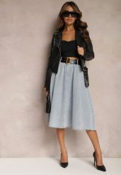 Jasnoniebieska Rozkloszowana Spódnica Jeansowa Midi z Paskiem Wendlla. Niebieskie spódnice damskie Renee, l, bez wzorów, z jeansu, midi, rozkloszowane. Za 159.99 zł.