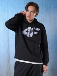 4F Bluza dresowa regular z kapturem męska - czarna L. Czarne bluzy męskie 4f, l, bez wzorów, z dresówki, z kapturem. Za 199.99 zł.